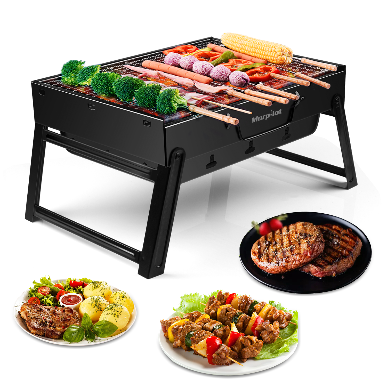 Charcoal BBQ Grill and Utensils Outdoor Garden Folding Portable Barbecue Camping